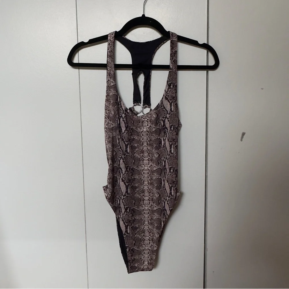 Frankie's Bikinis Snake Print One-Piece Swimsuit in Black, White, Brown